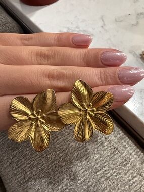 Gold Flower Statement Earrings - Women Jewelry